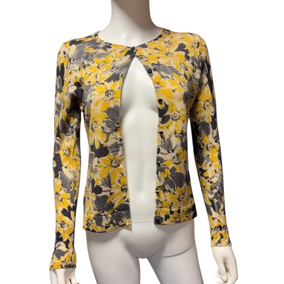 ANN TAYLOR LOFT 100% WOOL THIN FLORAL CARDIGAN SWEATER PETITES - size SP - Picture 1 of 3